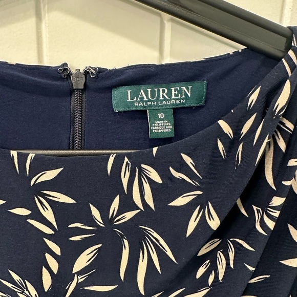 Lauren Ralph Lauren Navy and Cream Leaf Midi Sheath Dress - Picture 4 of 5